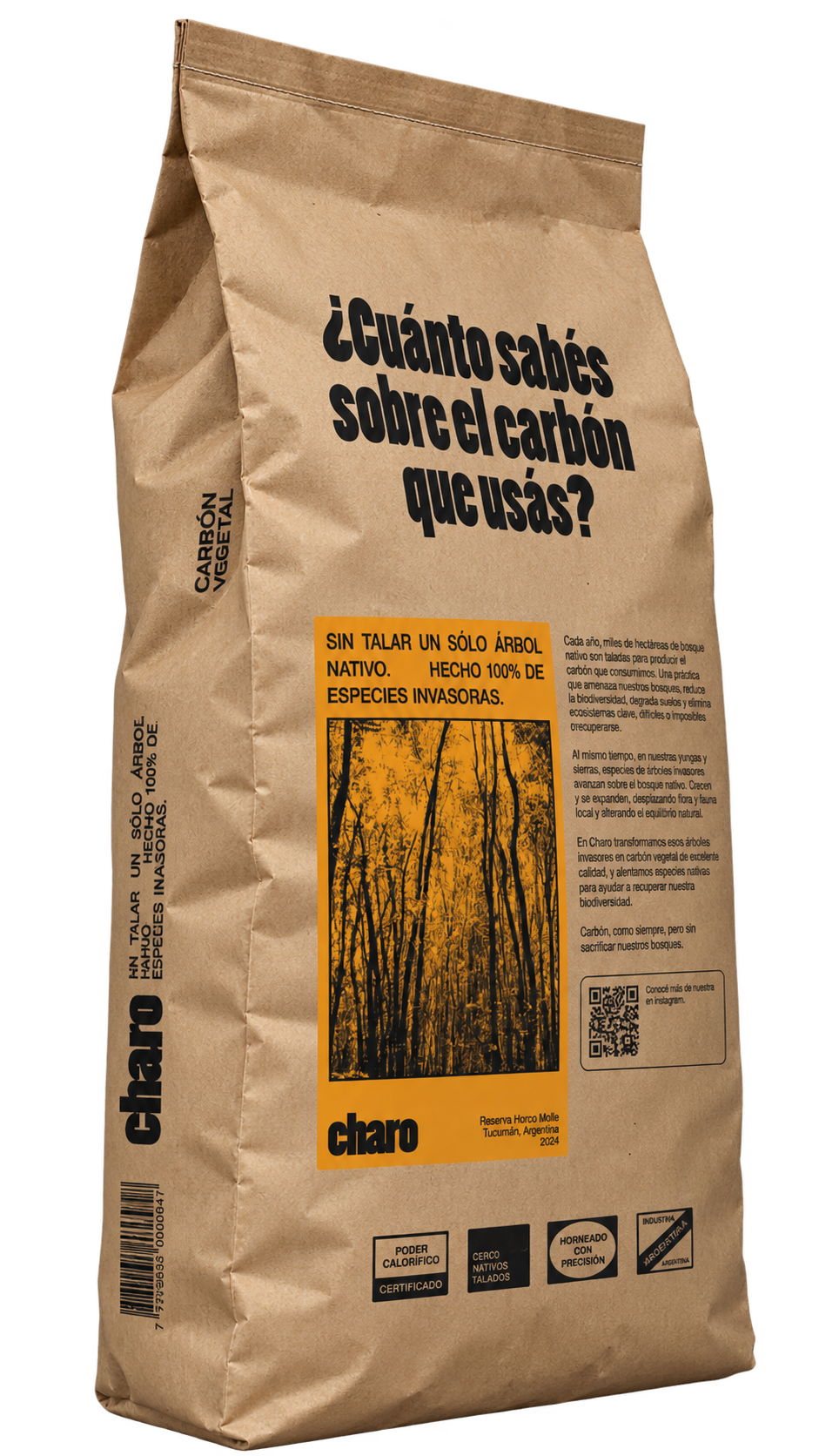Dorso de la bolsa de carbón Charo